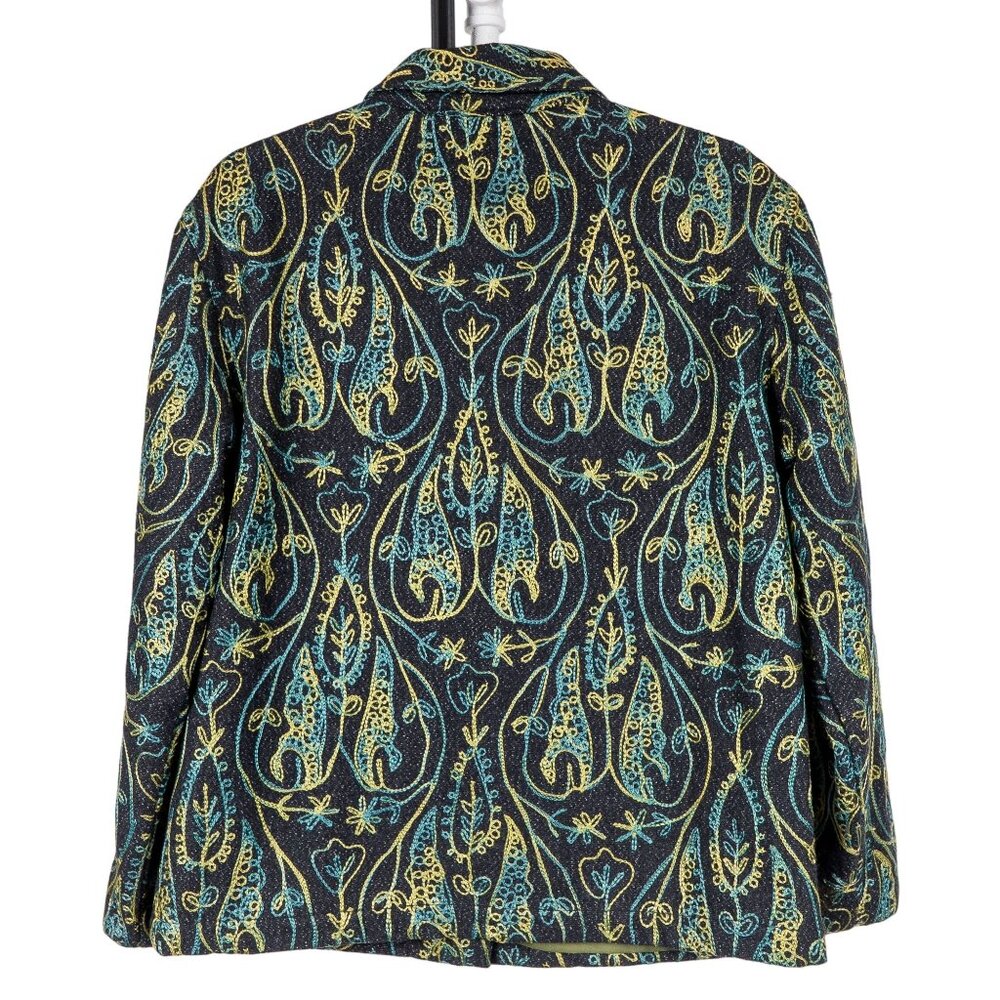 Stonebridge Boho Embroidered Jacket S Wool Blue Green Yellow Paisley Swirl Leaf - Picture 6 of 6